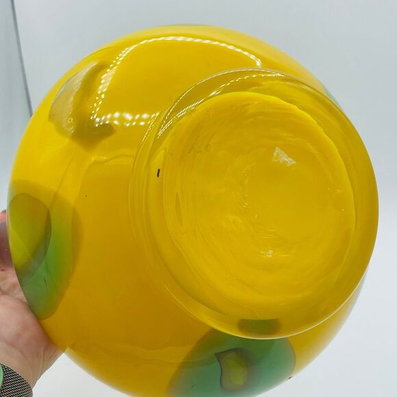 Large Vintage Hand Blown Glass Pitcher Bright Yellow & Green Mid-Century 1960s - Picture 9 of 12
